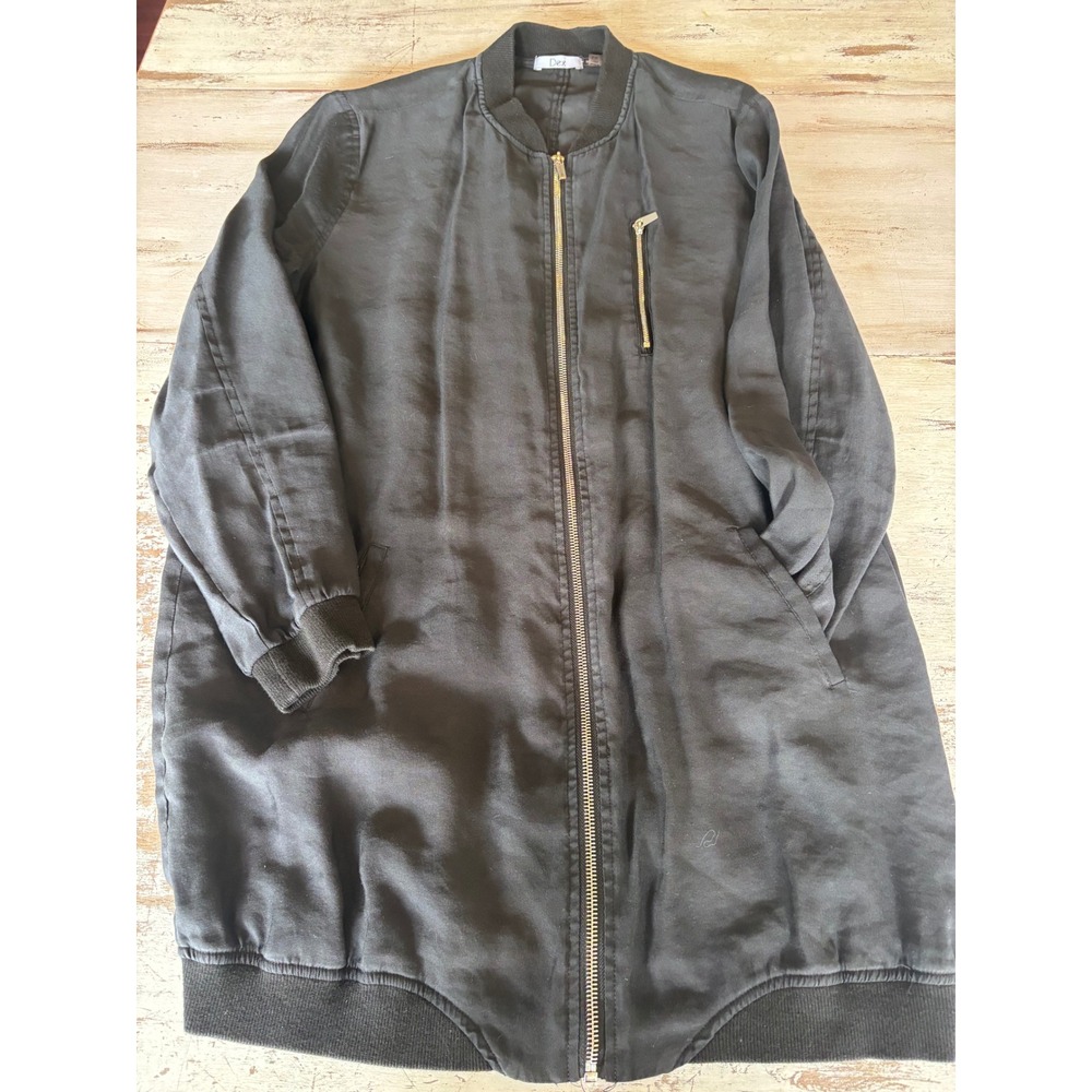Dex longline bomber jacket women size L black modal blend full zip utility
